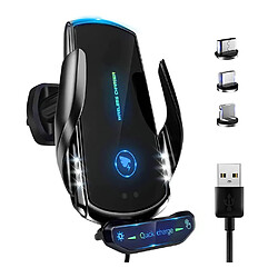 Chrono Chargeur de téléphone de voiture sans fil, support de voiture chargeur sans fil, support de téléphone et chargeur pour voiture, charge rapide Qi 15w, support de téléphone de voiture à évent à serrage automatique, pour smartphone (noir)