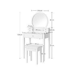 Avis Helloshop26 coiffeuse avec miroir table de maquillage moderne avec tabouret rembourré et 5 tiroirs 70 x 40 x 134 cm ensemble de coiffeuse idée cadeau blanc 12_0002172