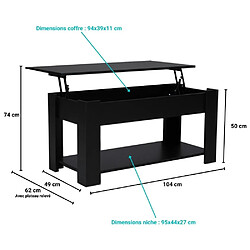 Acheter Le Quai Des Affaires Table basse plateau relevable UTAH 100x50cm / Noir