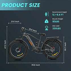 AILIFE X26B vélo électrique, 26*4.0 pouces gros pneus 48V 13Ah batterie 1000W moteur pas cher