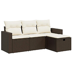 vidaXL Salon de jardin 4 pcs avec coussins marron résine tressée