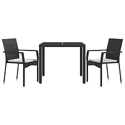 Avis Salle à manger de jardin 3 pcs avec coussins,Table et chaise à dîner Noir -MN31955