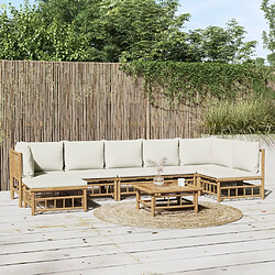 vidaXL Salon de jardin 8 pcs avec coussins blanc crème bambou