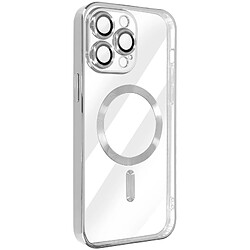 Avizar Coque MagSafe pour iPhone 14 Pro Max Silicone Protection Caméra Chromé Argent