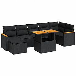 vidaXL Salon de jardin avec coussins 8 pcs noir résine tressée acacia