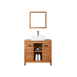 Vente-Unique Meuble de salle de bain en bois d'acacia avec simple vasque et miroir - 90 cm - PULUKAN