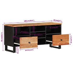 vidaXL Meuble TV 100x33x46 cm bois d'acacia solide et d'ingénierie pas cher