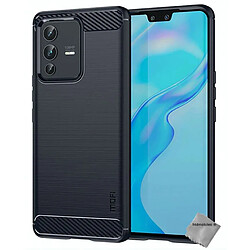 Htdmobiles Coque silicone gel carbone pour Vivo V23 5G + film ecran - BLEU FONCE