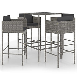 Maison Chic Ensemble de bar de jardin 5 pcs et coussins,Table + chaises + coussins de jardin Résine tressée Gris -GKD589085