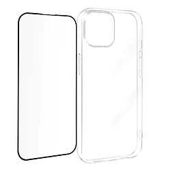 Avizar Coque pour iPhone 15 Silicone Gel et Verre Trempé 9H Bord Biseauté Noir