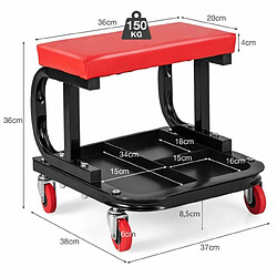 Avis Helloshop26 Tabouret roulant garage avec plateau à outils de rangement siège de mécanicien rembourré charge 150 kg 38 x 37 x 36 cm noir et rouge 20_0009488