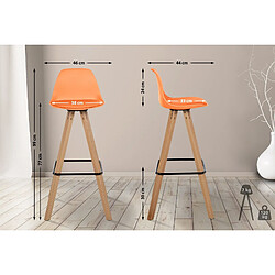 Acheter Decoshop26 Tabouret de bar chaise haute x1 repose-pieds style scandinave en plastique et PVC orange structure en bois clair carré 10_0004625