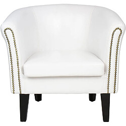 Helloshop26 Fauteuil chesterfield avec repose pied en synthétique avec éléments décoratifs en cuivre chaise cabriolet tabouret pouf meuble de salon blanc 01_0000101