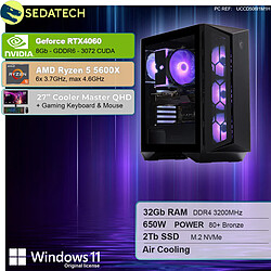 Sedatech Pack PC Gamer ATX Compact • AMD Ryzen 5 5600X • RTX4060 • 32Go RAM • 2To SSD M.2 • Windows 11 • Moniteur 27''