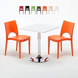 Grand Soleil Table Carrèe Blanc + 2 Chaises Colorées