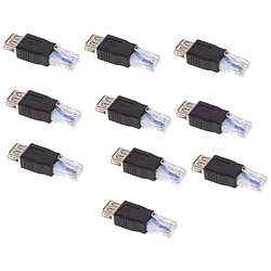 10 Pièces USB Femelle Vers Ethernet RJ45 Mâle Adaptateurs Socket Network Converter pas cher