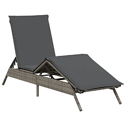 vidaXL Chaise longue avec coussin gris résine tressée