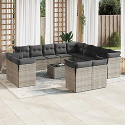 Maison Chic Salon de jardin avec coussins 14 pcs | Ensemble de Table et chaises | Mobilier d'Extérieur gris résine tressée -GKD85021