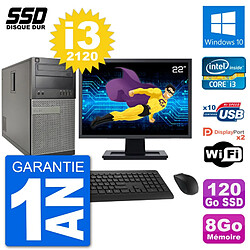 PC Tour Dell 7010 Ecran 22" Intel Core i3-2120 RAM 8Go SSD 120Go Windows 10 Wifi - Occasion