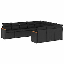 Maison Chic Salon de jardin 10 pcs avec coussins | Ensemble de Table et chaises | Mobilier d'Extérieur noir résine tressée -GKD84696