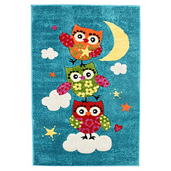 Thedecofactory FUJI - Tapis toucher laineux trois petites chouettes bleu 100x150 