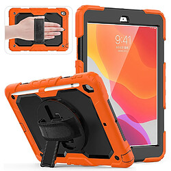 Coque en TPU + Silicone avec béquille pivotante à 360 ° et sangle Orange/noir pour votre Apple iPad 10.2 (2019)