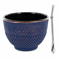 Aromandise Tasse en fonte bleue et bronze 0,15 L + paille inox avec filtre