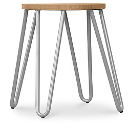 ICONIK INTERIOR Tabouret de bar rond - design industriel - bois et acier - 44cm - Hairpin Gris clair