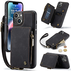 Etui en PU CASEME magnétique avec béquille zippée et sangle pour votre iPhone 14 Plus - noir