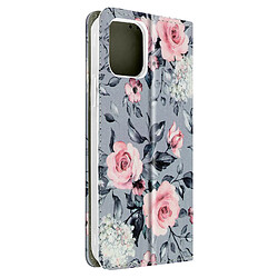 Avizar Étui Apple iPhone 12 Pro Max Porte-carte Support Motif Fleurs Tropicales – gris