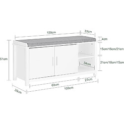 Avis SoBuy FSR168-W Banc à Chaussures Banc de Rangement Meuble d'Entrée Meuble à Chaussures, 2 Portes Coussin Rembourré, pour Entrée, Salon, Chambre, Capacité de Charge 227 kg, 105x35x51 cm Blanc