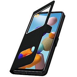 Avizar Housse Samsung Galaxy A21s Étui Intégral Double Fenêtre Support Vidéo Noir