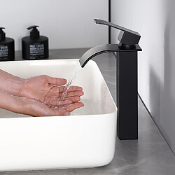 CECIPA MAX Robinet de Lavabo Cascade Noir Mitigeur de Lavabo Design Moderne Robinet de Lavabo de Comptoir à Poignée Unique Pour Salle de Bain