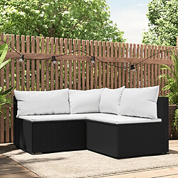 vidaXL Salon de jardin 3 pcs avec coussins Noir Résine tressée