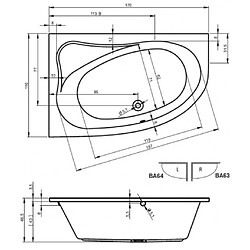 Baignoire acrylique RIHO d'angle LYRA 170x110 cm