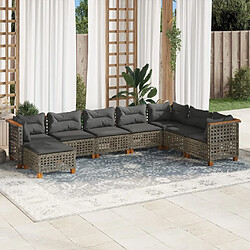 vidaXL Salon de jardin 8 pcs avec coussins gris résine tressée