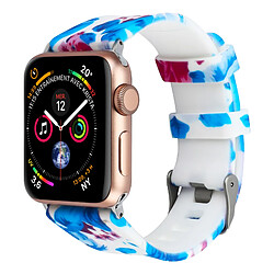 Avizar Bracelet Apple Watch 42 et 44 mm Motifs Fleuris en Silicone - Blanc et Bleu