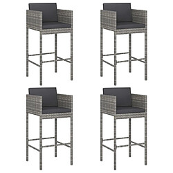 vidaXL Tabourets de bar lot de 4 avec coussins gris résine tressée