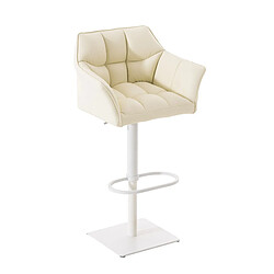 Decoshop26 Tabouret de bar chaise haute de comptoir couture carrées assise en PVC crème cadre carré en métal blanc 10_0004737