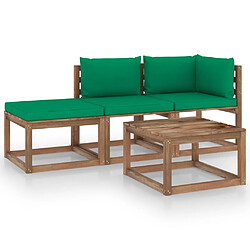 vidaXL Salon palette de jardin 4pcs avec coussins Bois de pin imprégné