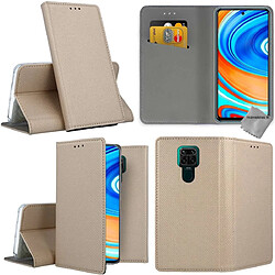 Htdmobiles Housse etui portefeuille avec coque intérieure en silicone pour Xiaomi Redmi Note 9 + film ecran - OR MAGNET