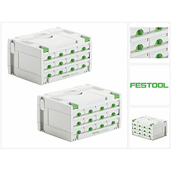 Festool SORTAINER Set SYS 3-SORT/12 : Coffrets de rangement avec 12 petits tiroirs pour vis, chevilles, clous - 2 pcs. (2x 491986)