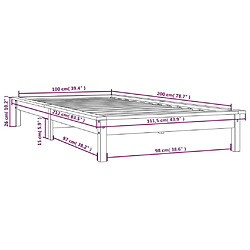 vidaXL Cadre de lit sans matelas gris 100x200 cm bois massif pas cher