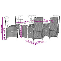 vidaXL Ensemble à manger de jardin coussins 7pcs Noir Résine tressée pas cher