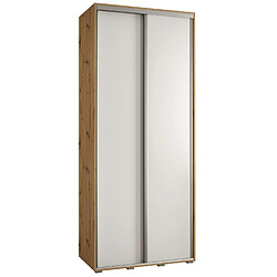 Abiks Meble Armoire à portes coulissantes Davos 1 H235.2 x L100 x P60 2 portes coulissante (Chêne artisan/Blanc/Argent)