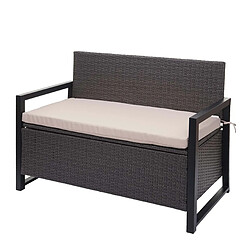 Decoshop26 Banc de jardin 2 places en polyrotin gris coffre de rangement coussin d'assise beige 04_0004170 