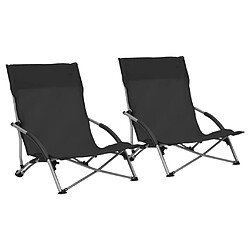 vidaXL Chaises de plage pliables lot de 2 Noir Tissu