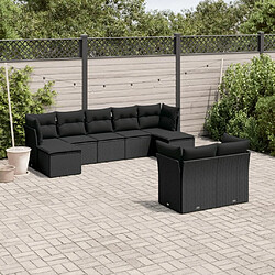 Maison Chic Salon de jardin 9 pcs avec coussins | Ensemble de Table et chaises | Mobilier d'Extérieur noir résine tressée -GKD38560