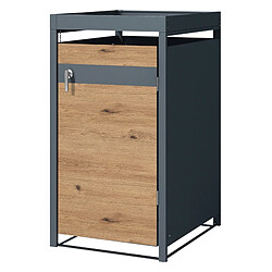 ML DESIGN MODERN LIVING Abri de 1 poubelle avec toit végétal acier anthracite chêne 240L 68x80x124 cm