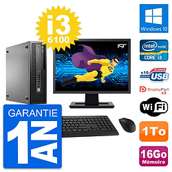 PC HP 800 G2 SFF Ecran 19" Intel i3-6100 RAM 16Go Disque 1To Windows 10 Wifi - Occasion